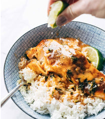 Coconut Curry Salmon with Broccoli and Light Brown Rice