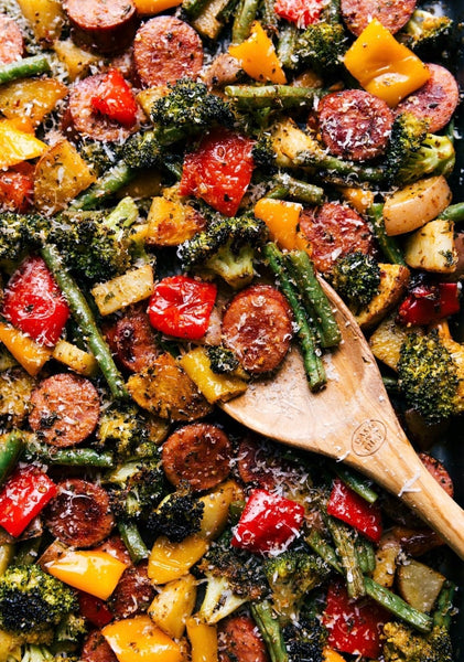 Chicken Andouille and Roasted Veggie Bowl