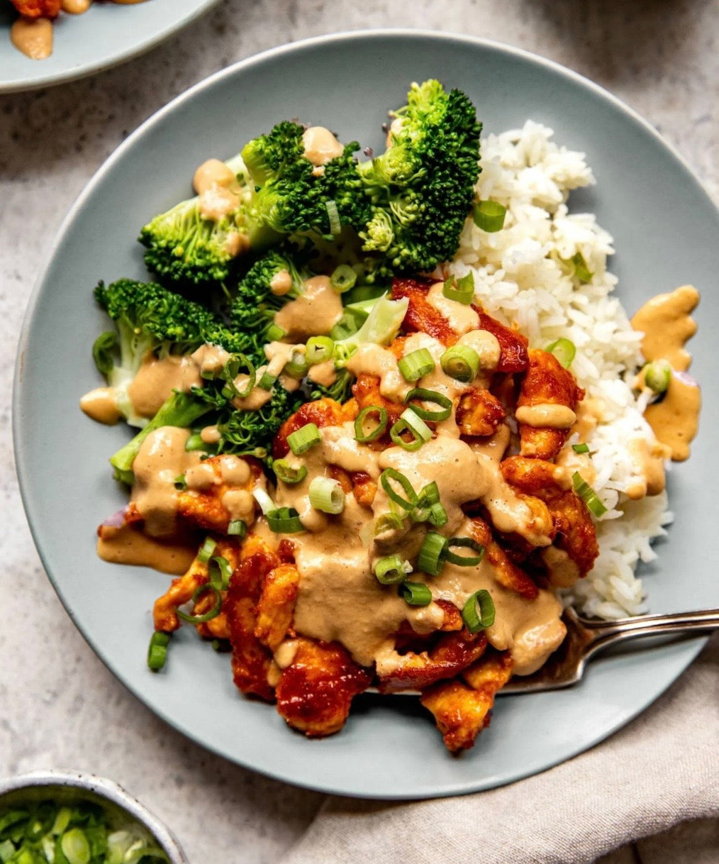 Red Curry Chicken Stir-Fry with Spicy Cashew Sauce